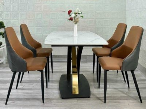 Bộ Bàn Ăn Mặt Đá 4 Ghế Bọc Da BAKG-01