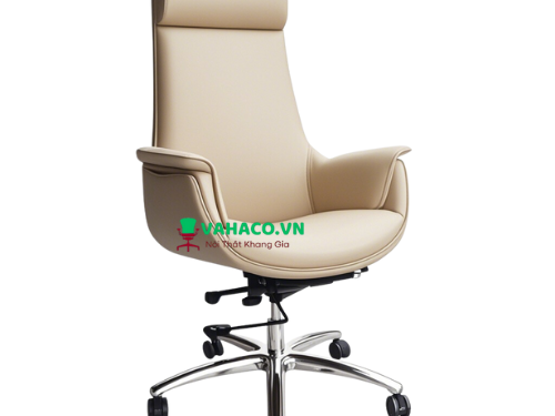 Ghế nữ lãnh đạo bọc da màu kem hiện đại: GNK01